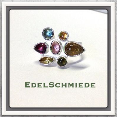 Edelschmiede925 mehrfarbiger Turmalinring 925 Silber Cabochon Ringgröße 53