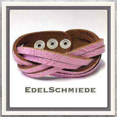 Edelschmiede925 rosa Lederarmband mit Druckknopf Verschluß