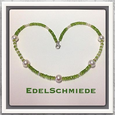 Edelschmiede925 Peridot und Perle als Halskette mit 925 Verschluß