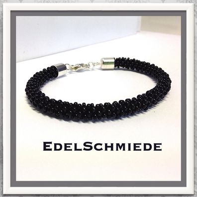 Edelschmiede925 Häkelarmband schwarz mit 925/- Verschluß