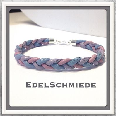 Lederarmband mit 925 Verschluß flieder blau rosé 20cm