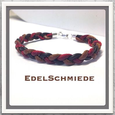 Lederarmband mit 925 Verschluß braun dunkelrot 20cm