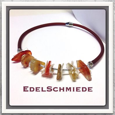 Edelschmiede925 modernes Karneol Collier mit echter Perle 45 cm