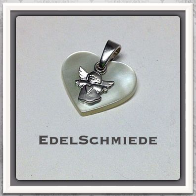 Edelschmiede925 niedliches Perlmuttherz mit kleinem Engel 925