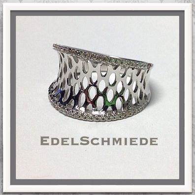 Edelschmiede925 Silberring mit Durchbrüchen 925 rhod + Zirk Ringgröße 58