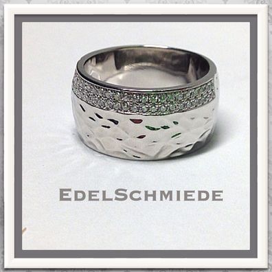 breiter Silberring 925 rhodiniert mit Zirkonia Größe 53