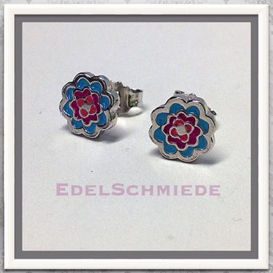 kleine Blumen blau als Ohrstecker in 925 Silber