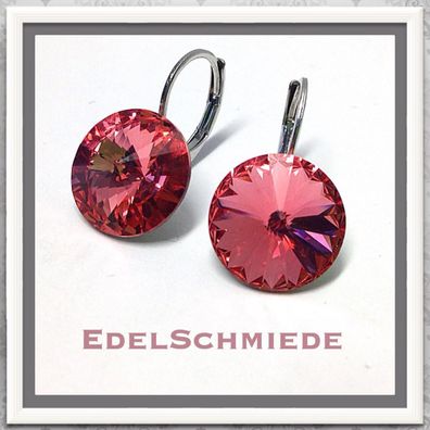 Edelschmiede925 Ohrhänger (Stift = Titan) Swarovski Kristall 12 mm