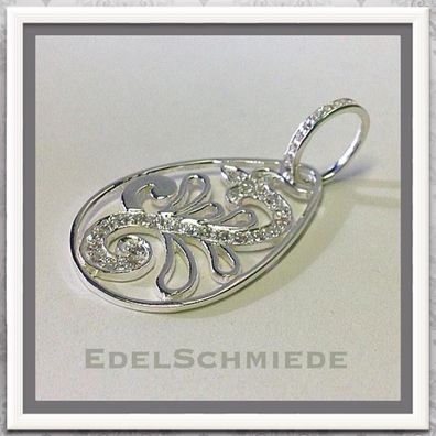 Edelschmiede925 tropfenförmiger Anhänger 925 Silber mit Zirkonias