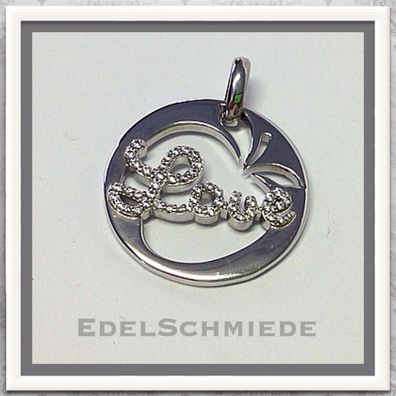 Edelschmiede925 Anhänger 925 Silber "LOVE" mit Apfel - Zirkonias