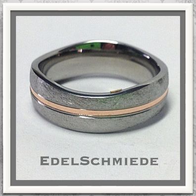 Edelschmiede925 Herrenring Edelstahl mit 585 Rotgoldeinlage Ringgröße 66