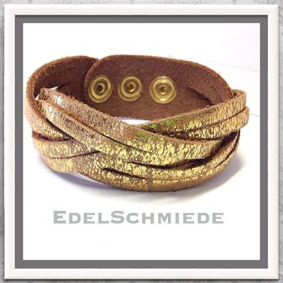 Edelschmiede925 goldenes Lederarmband mit Druckknopf Verschluß