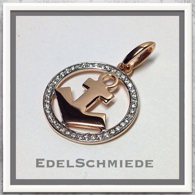 Edelschmiede925 Anhänger Anker 925 Silber rosé vergoldet mit Zirk