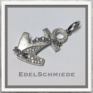 Edelschmiede925 Anhänger 925 Silber rhodiniert Anker mit Zirkonia