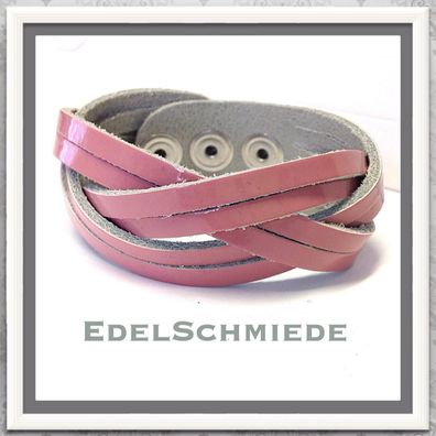 Edelschmiede925 rosa Lederarmband mit Druckknopf Verschluß