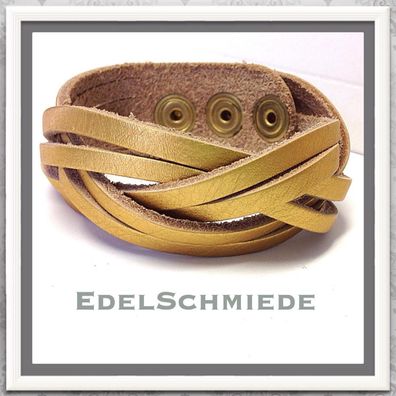 Edelschmiede925 goldenes Lederarmband mit Druckknopf Verschluß