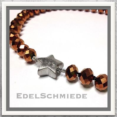 Edelschmiede925 Glasperlenkette in rosé mit 925 Silber Schließe