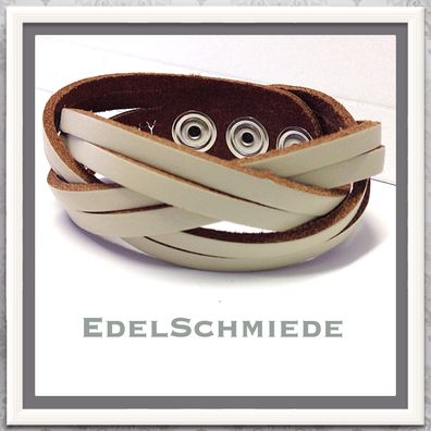 Edelschmiede925 beiges Lederarmband mit Druckknopf Verschluß