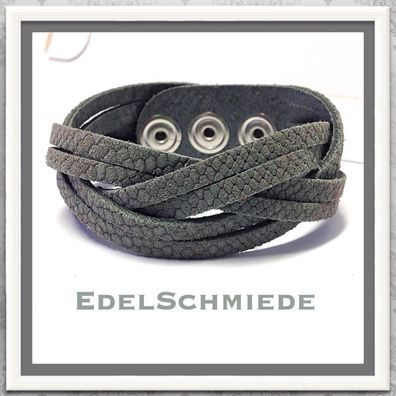 Edelschmiede925 graues Lederarmband mit Druckknopf Verschluß