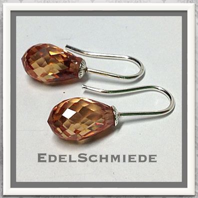 Edelschmiede925 Ohrhänger 925 Silber mit tropfenförm. Zirk. beige