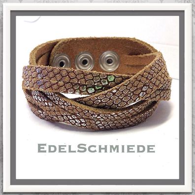 Edelschmiede925 helbraun Lederarmband mit Druckknopf Verschluß