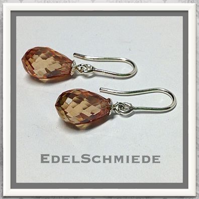 Edelschmiede925 Ohrhänger 925 Silber mit tropfenförm. Zirk. beige