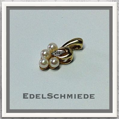 Edelschmiede925 Goldanhänger in 333 GG mit echter Perle + Brillant