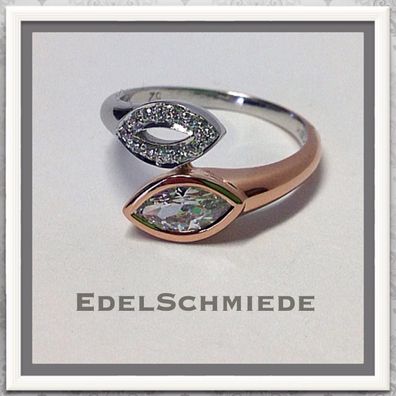 Edelschmiede925 eleganter Silberring 925 teilw. roséverg. m Zirk