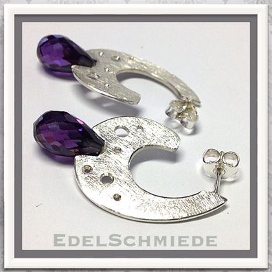 Ohrringe Edelschmiede925 Ohrstecker 925 Silber lila Zirkonia - eismatt