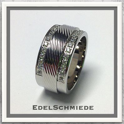 Edelschmiede925 schlichter Edelstahlring - breit + Zirkonia - Ringgröße 53
