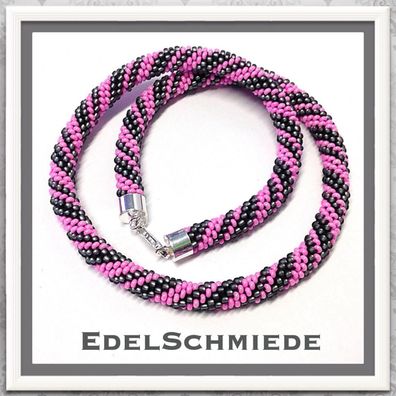 Edelschmiede925 Häkelkette in grau / rosa mit 925 Silber Verschluß