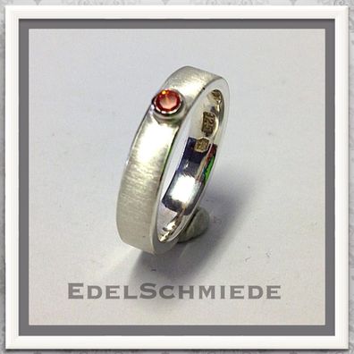 Edelschmiede925 Silberring 925 mit orange Zirkonia Ringgröße 54 mattiert