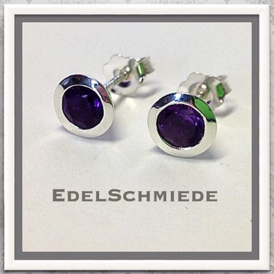 Edelschmiede925 Amethyst Ohrstecker in 925 Silber - rund und fac