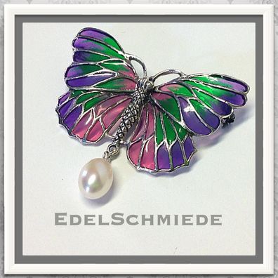 Edelschmiede925 farbiger Schmetterling 925 Silber Broschanhänger