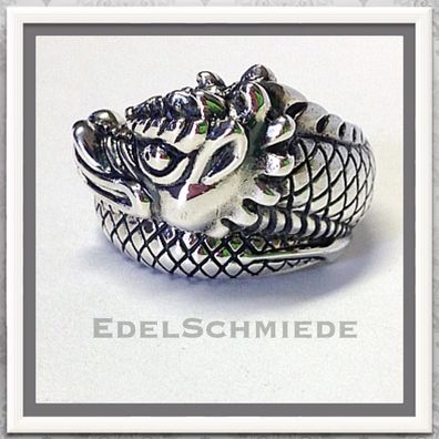 Edelschmiede925 Silberring 925 als Drachenkopf Ringgröße 56 geschwärzt