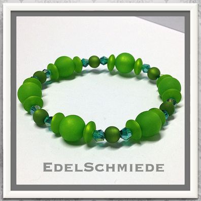 Edelschmiede925 Armband mit farbigen Acrylperlen + Glaskristallen