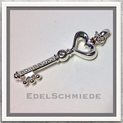 Edelschmiede925 Schlüssel zum Herzen 925 Silber mit Krone und Zirk