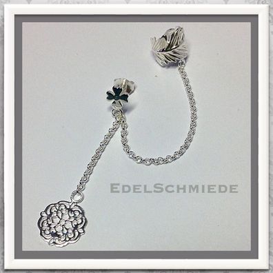 Edelschmiede925 Ohrklemme mit Ohrstecker 925 Silber Kleeblatt