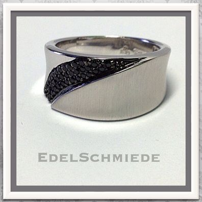 Edelschmiede925 Silberring 925 rhod mit schwarzen Zirkonias Ringgröße 56