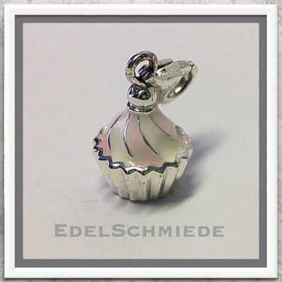 Edelschmiede925 Charm Anhänger in 925 Silber massiv Cupcake rosa