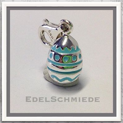 Edelschmiede925 Charm Anhänger 925 Silber gemustertes Ei hellblau