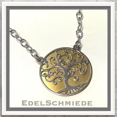 Edelschmiede925 Collier mit integriertem Lebensbaum 925 Silber, bi