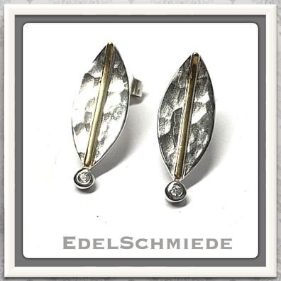 Edelschmiede925 moderne Ohrstecker im bicolor Look 925 Silber Zirk