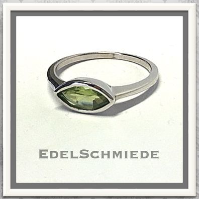 Edelschmiede925 schmaler Silberring rhod mit Peridot navette Ringgröße 58