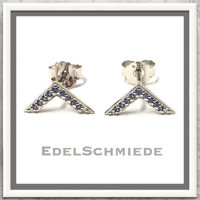 Edelschmiede925 Ohrstecker in V - Form 925 Silber Zirkonia blau