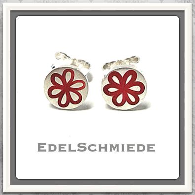 Edelschmiede925 runde Ohrstecker 925 Silber mit Blüte rot