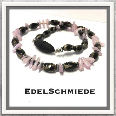 Edelschmiede925 Collier mit Achat + Kunzit mit Magnetschließe 46cm