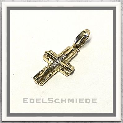 edles Kreuz in 585/- Gelbgold als Kettenanhänger mit Brillanten 0,025ct w/si