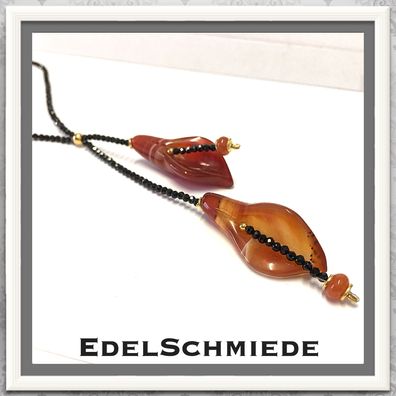 Edelschmiede925 Spinellcollier mit Carneolblüten 925 Silber verg