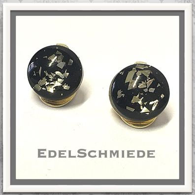 Edelschmiede925 Ohrclips 925/- verg. mit Glascabochon Goldglitter